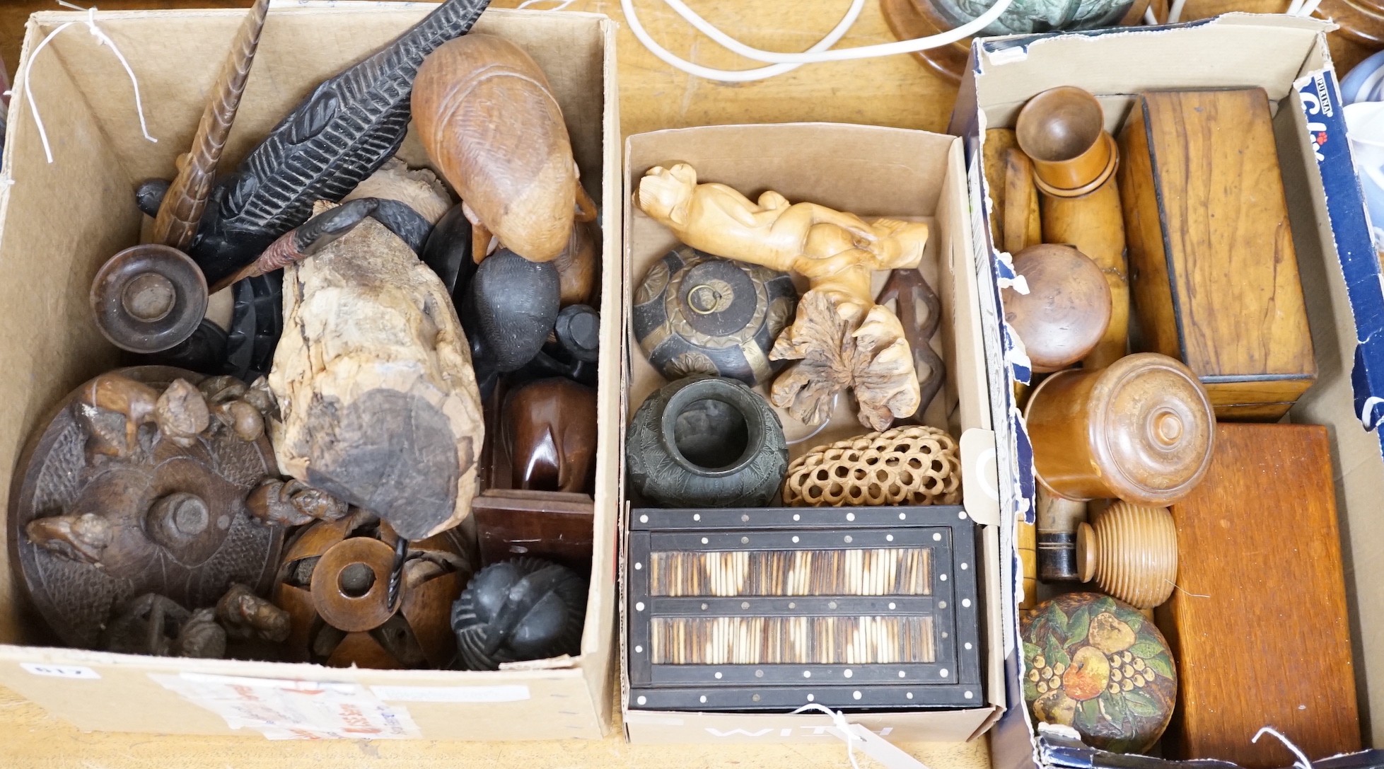 A group of treen and African wood carvings
